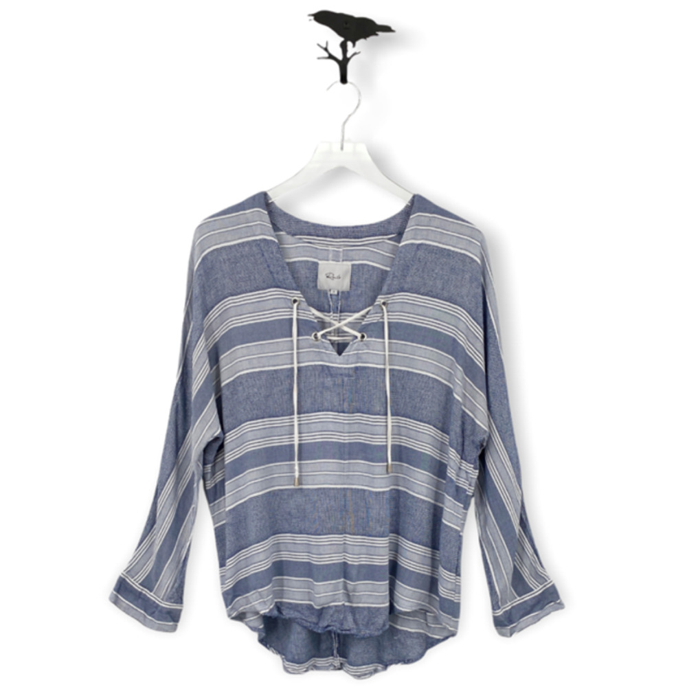 Rails Lily Athens Stripe Blue White Lace Up V Nec… - image 1